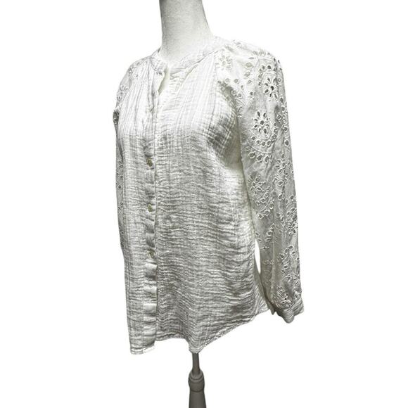Nicole Miller White   3/4 Sleeve Artelier Embroidered Eyelet Button up Blouse M - Picture 4 of 14
